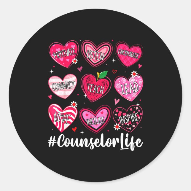 Counselor Life School Counseling Hearts School Val Classic Round Sticker (Front)