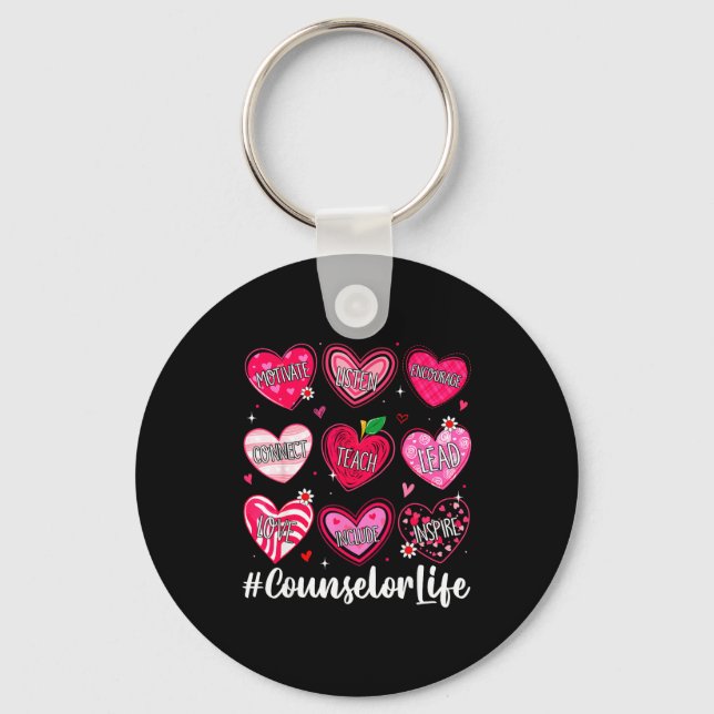 Counselor Life School Counseling Hearts School Val Keychain (Front)