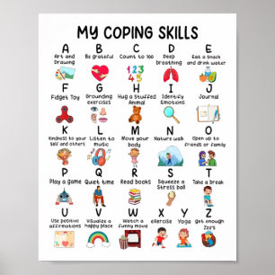 Counselor My Coping Skills Alphabet Mental Health  Poster