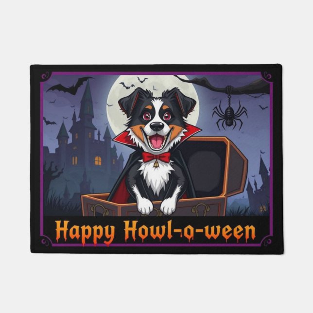Count Australian Shepherd Happy Howl-o-ween Doormat (Front)