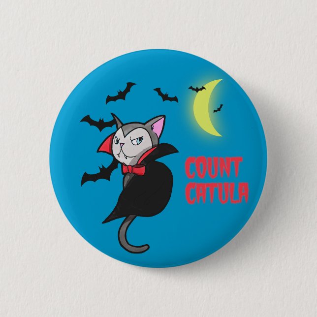 Count Catula | Cute Halloween Cat Pun Illustration 2 Inch Round Button (Front)