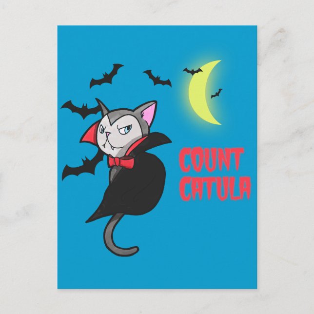 Count Catula Funny Halloween Cat Pun Postcard (Front)