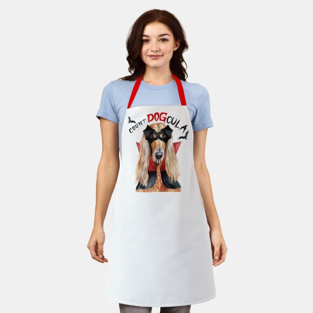 Count DOGcula Afghan Hound Dog Funny Halloween Apron (Worn)