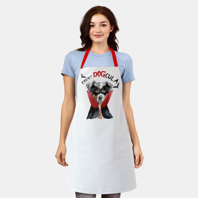 Count DOGcula Australian Shepherd Funny Halloween Apron (Worn)