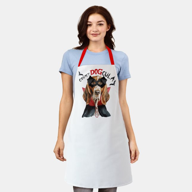 Count DOGcula Basset Hound Dog Funny Halloween Apron (Worn)