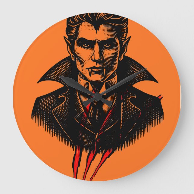 Count Dracula Vintage Vampire Illustration Large Clock (Front)