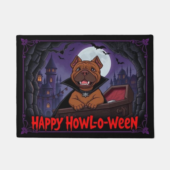 Count Shar Pei Happy Howl-o-ween Doormat (Front)