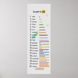 Count to 20 Math Wall Decor Kindergarten Grey