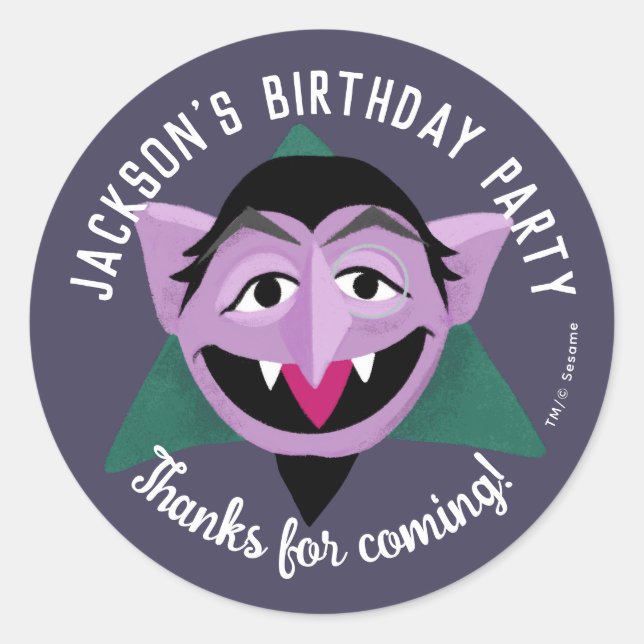 Count von Count Face Birthday Party Classic Round Sticker (Front)