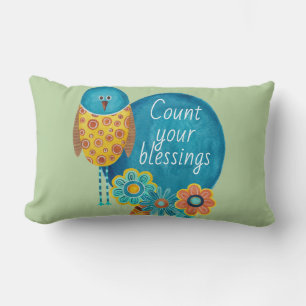 Count Your Blessing Retro Bird and Flowers Lumbar Pillow