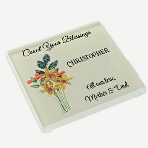Count Your Blessings, Quilled Flowers   Friendship Glass Coaster