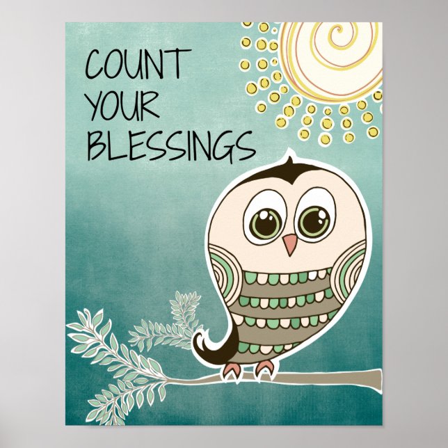 Count Your Blessings Quote with Owl Poster (Front)