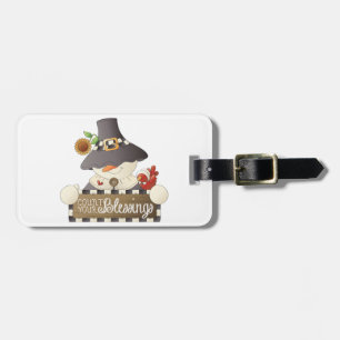 Count Your Blessings Snowman Pilgrim Luggage Tag