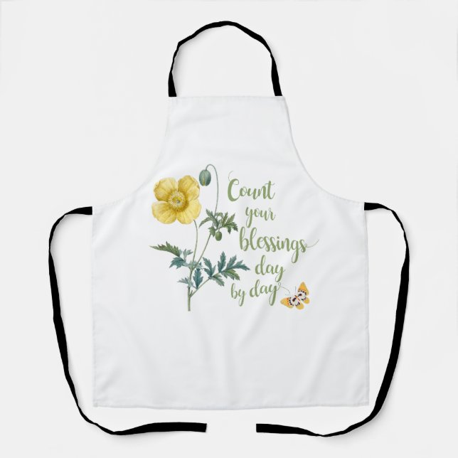 Count your blessings - vintage Yellow poppy Apron (Front)