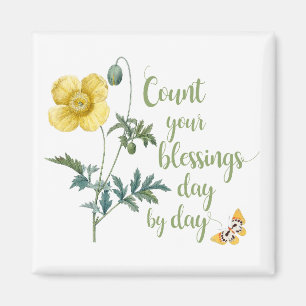 Count your blessings - vintage Yellow poppy  Magnet