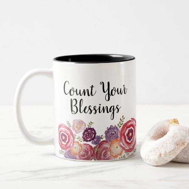 Count Your Blessings Wildflower Two-Tone Coffee Mug (With Donut)