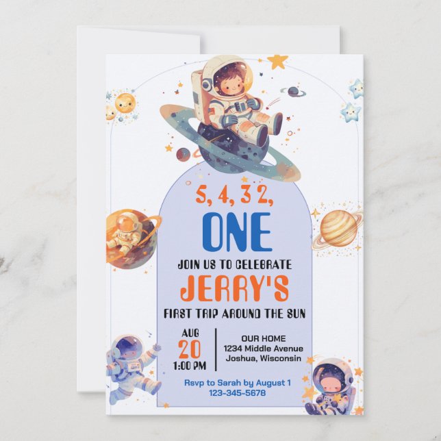 Countdown Astronaut Outer Space Birthday Invitation (Front)
