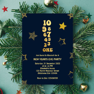  Countdown - Navy Gold New Years Eve Party  Invitation