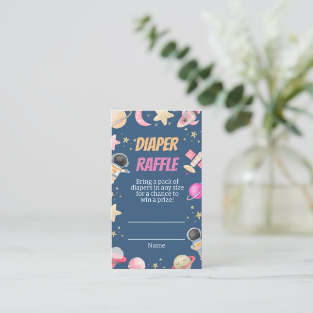 Countdown Space Girl Diaper Raffle Ticket Enclosure Card (Standing Front)