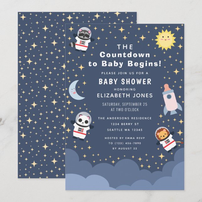 Countdown to Baby Space Baby Shower Invitation (Front/Back)