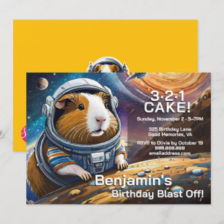 Countdown to Guinea Pigs in Space Birthday Invitation