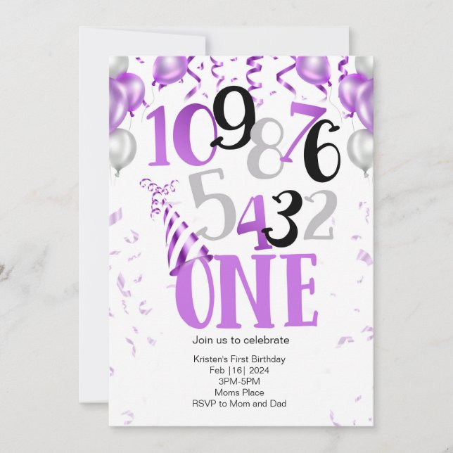 Countdown to ONE! First Birthday Invitation (Front)