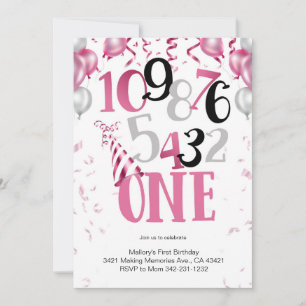 Countdown to ONE! First Birthday Invitation