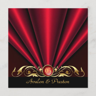 Countess Red Silk Gather Gold Scroll Invitation