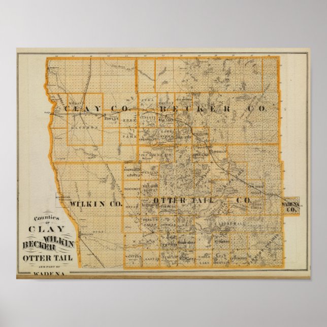 Counties of Clay, Wilkin, Becker, Minnesota Poster (Front)