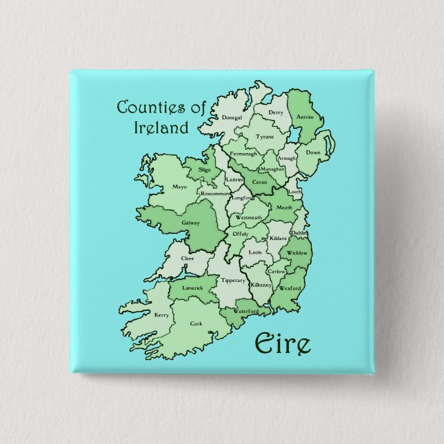 Counties of Ireland Map 2 Inch Square Button (Front)