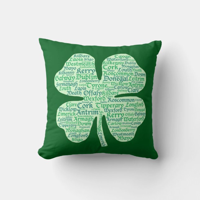 Counties of Ireland Shamrock Throw Pillow (Front)
