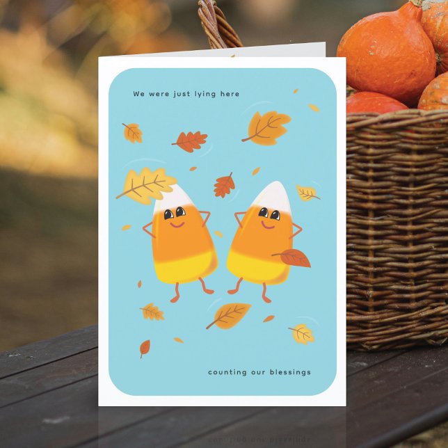 Counting Blessings | Sky Blue Candy Corn Fall Holiday Card (Creator Uploaded)