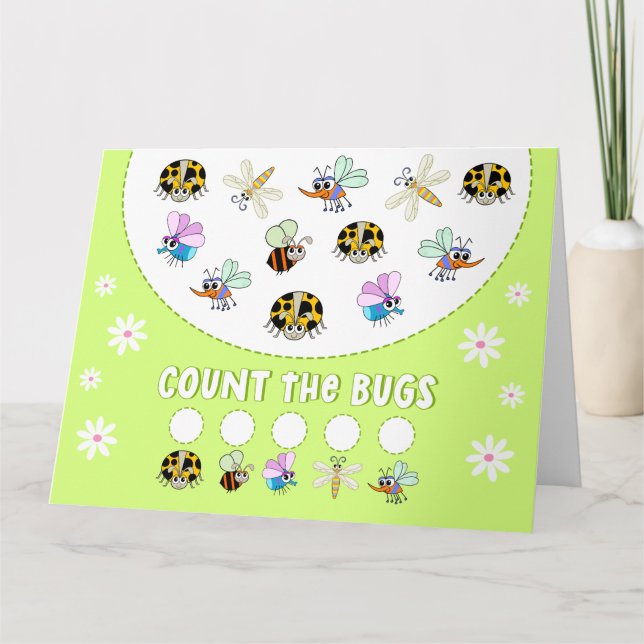 Counting Bugs Kids Math Learning Activity  Card (Front)