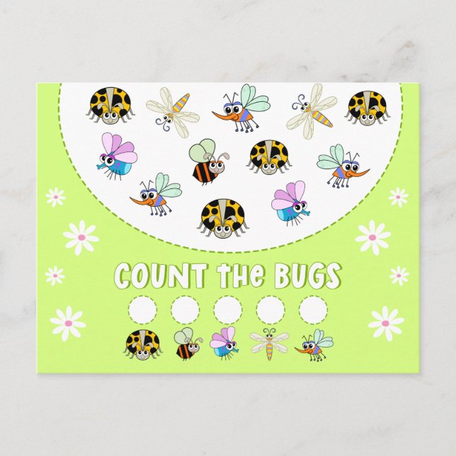 Counting Bugs Kids Math Learning Activity  Postcard (Front)