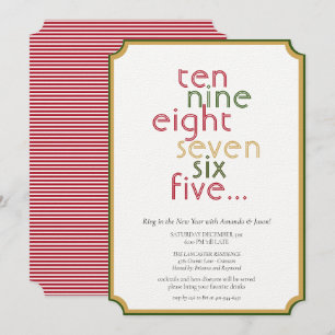 Counting Down Red Green Gold New Years Eve Party Invitation