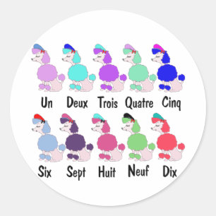 Counting French Poodle Classic Round Sticker