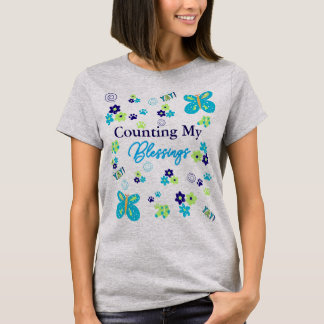 Counting My Blessings Flower Paw Prints Colourful  T-Shirt