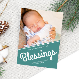 Counting Our Blessings Christmas Baby Photo Holiday Card