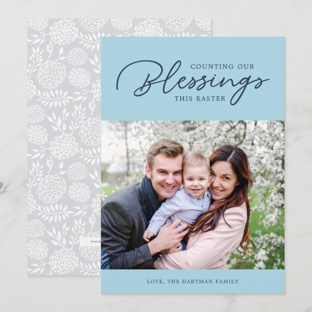 Counting our Blessings | Easter Photo Card | Blue (Front/Back)