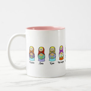 Counting Russian Nesting Dolls (matroshka) Two-Tone Coffee Mug