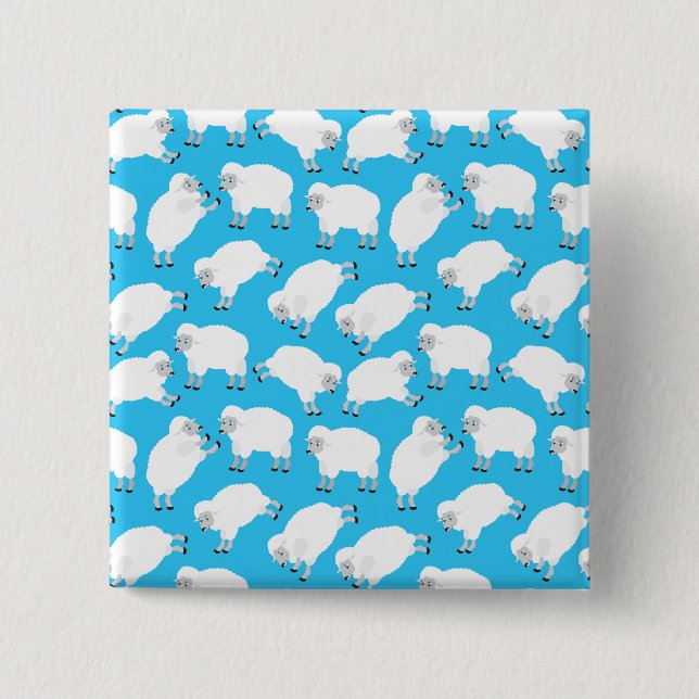 Counting Sheep Blue Nursery Pattern 2 Inch Square Button (Front)