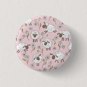 Counting sheep on cotton candy pink 1 inch round button