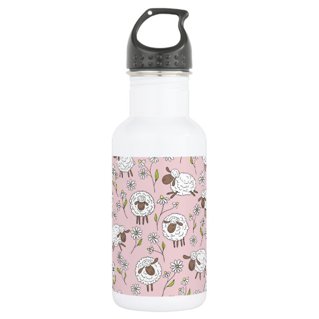 Counting sheep on cotton candy pink 532 ml water bottle (Front)