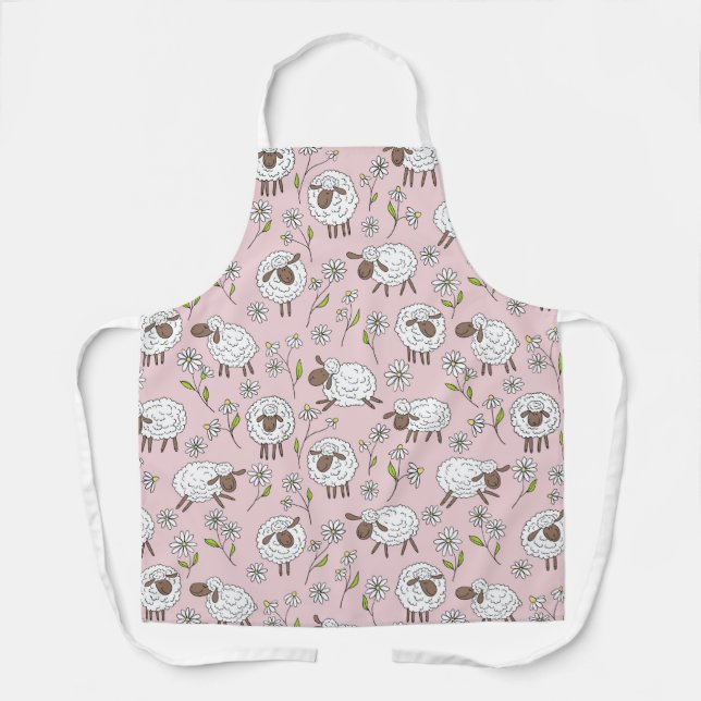 Counting sheep on cotton candy pink apron (Front)
