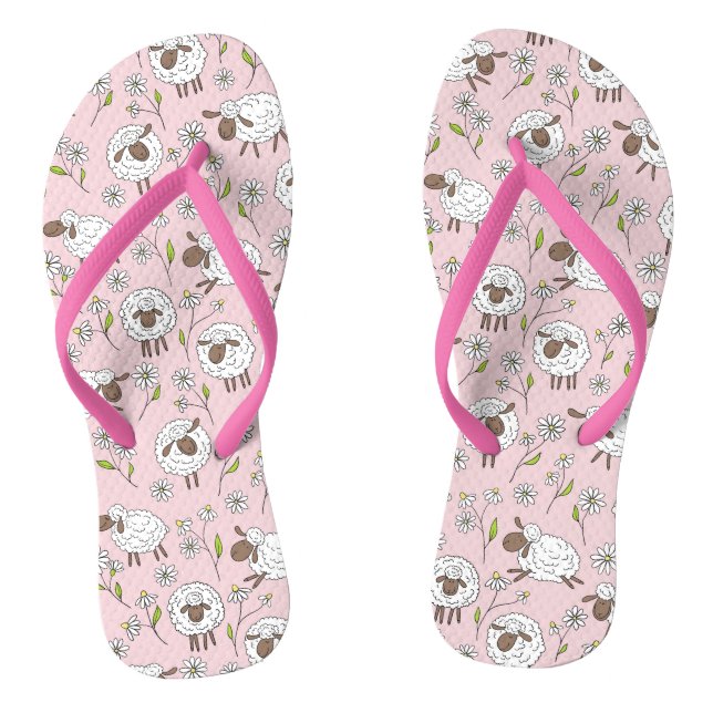 Counting sheep on cotton candy pink flip flops (Footbed)
