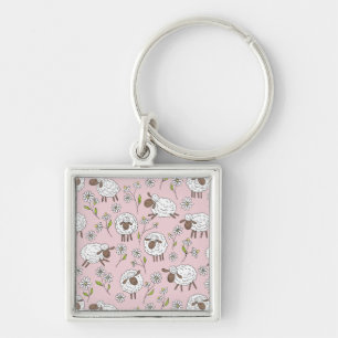 Counting sheep on cotton candy pink keychain