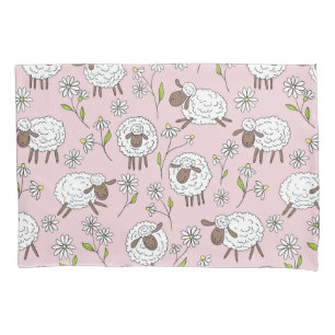 Counting sheep on cotton candy pink pillowcase