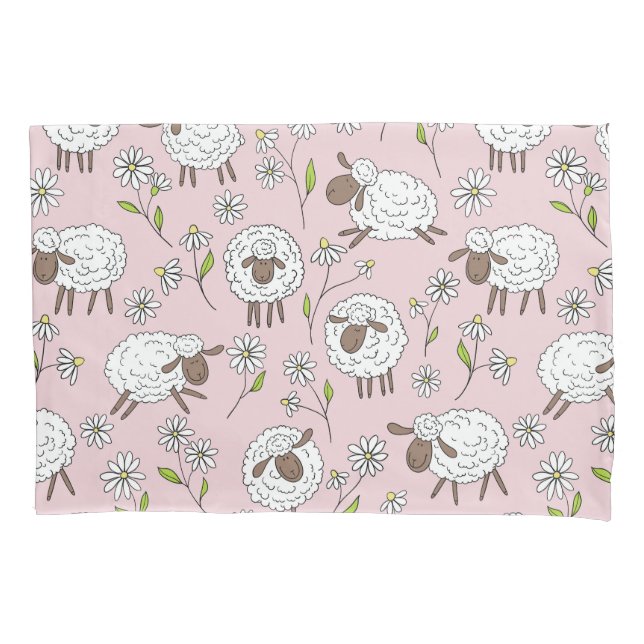 Counting sheep on cotton candy pink pillowcase (Front-Left)