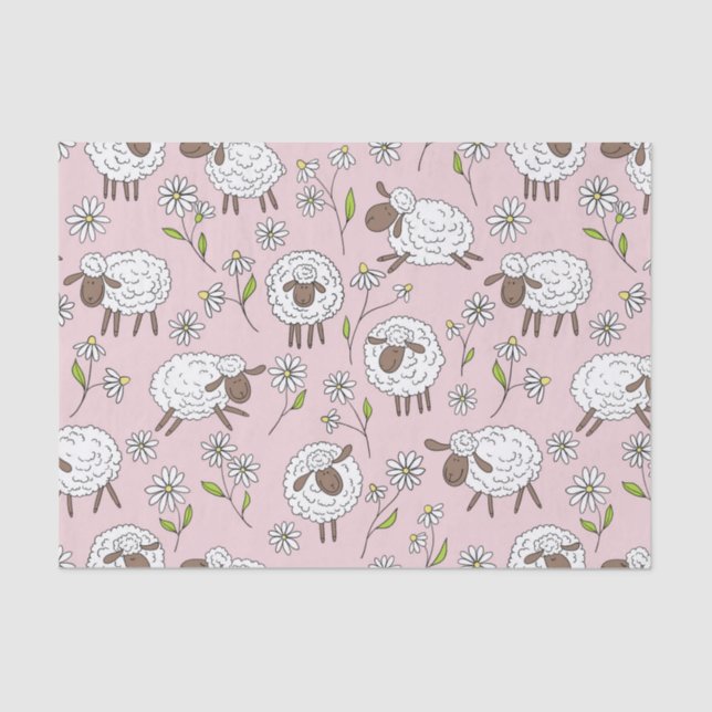 Counting sheep on cotton candy pink tissue paper (Front)