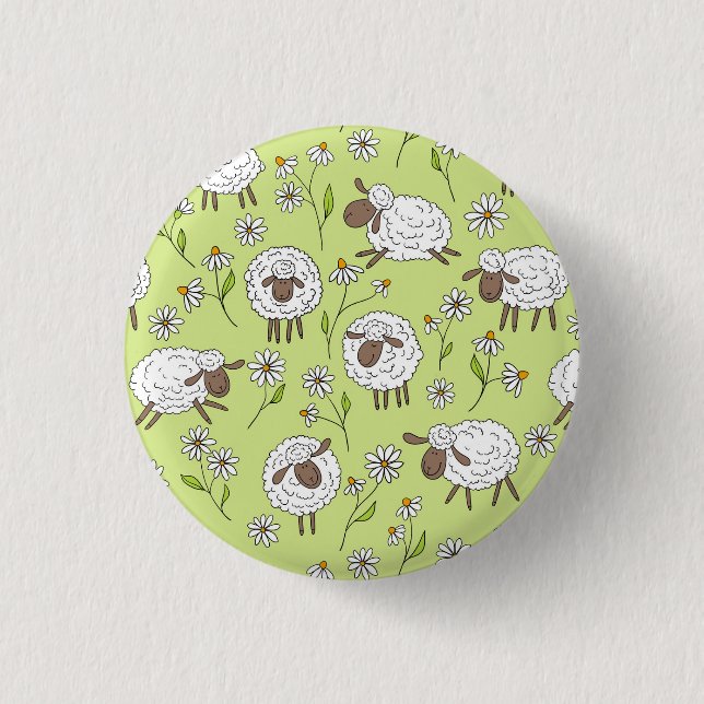 Counting sheep on honney dew green 1 inch round button (Front)